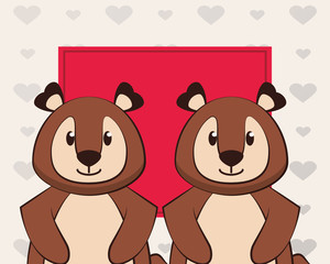 happy valentines day card with cute bears couple