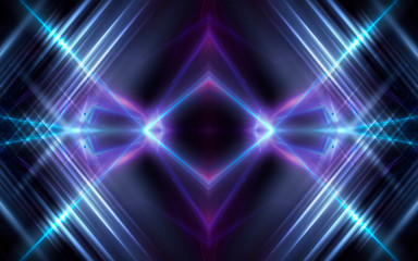 Ultraviolet abstract light. Light tunnel and laser lines. Violet and pink gradient. Modern background, neon light. Empty stage, spotlights, neon. Abstract light.