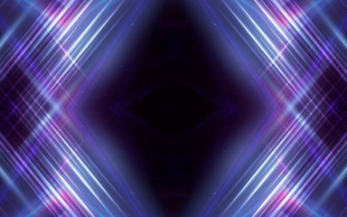 Ultraviolet abstract light. Light tunnel and laser lines. Violet and pink gradient. Modern background, neon light. Empty stage, spotlights, neon. Abstract light.