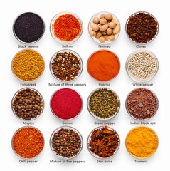 Collection of assorted culinary spices with names