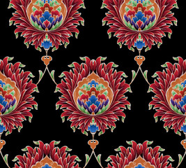 seamless floral pattern with red flowers, black background