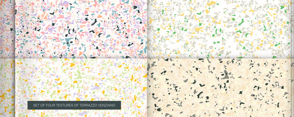 Set of four pastel textures classic colors in the style of Terrazzo Venziano. Pattern for ceramics marble natural stone abstract background new