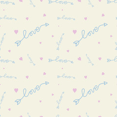 Seamless pattern of words. Love. Freehand drawing. © Skiffcha