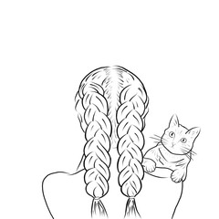 Minimalistic wall decor, Lady with a cat,  Line drawing printable clip Art, Abstract minimalistic, Line print
