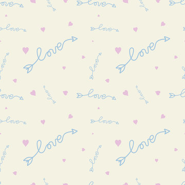 Seamless pattern of words. Love. Freehand drawing.