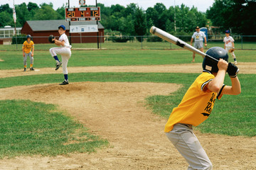 Little League batter awaiting pitch