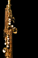 soprano saxophone on black background - obrazy, fototapety, plakaty
