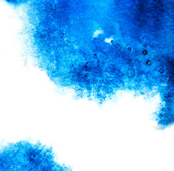 Abstract blue watercolor macro texture background on white.