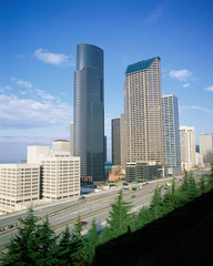 Seattle cityscape with highway, WA