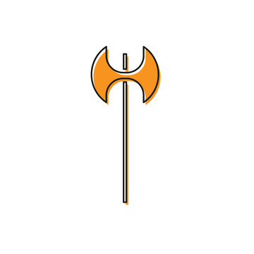 recommend clip art: Orange Medieval axe icon isolated on white background. Battle axe, executioner axe. Medieval weapon. Vector Illustration