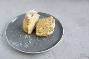 Cruffin on a grey background.