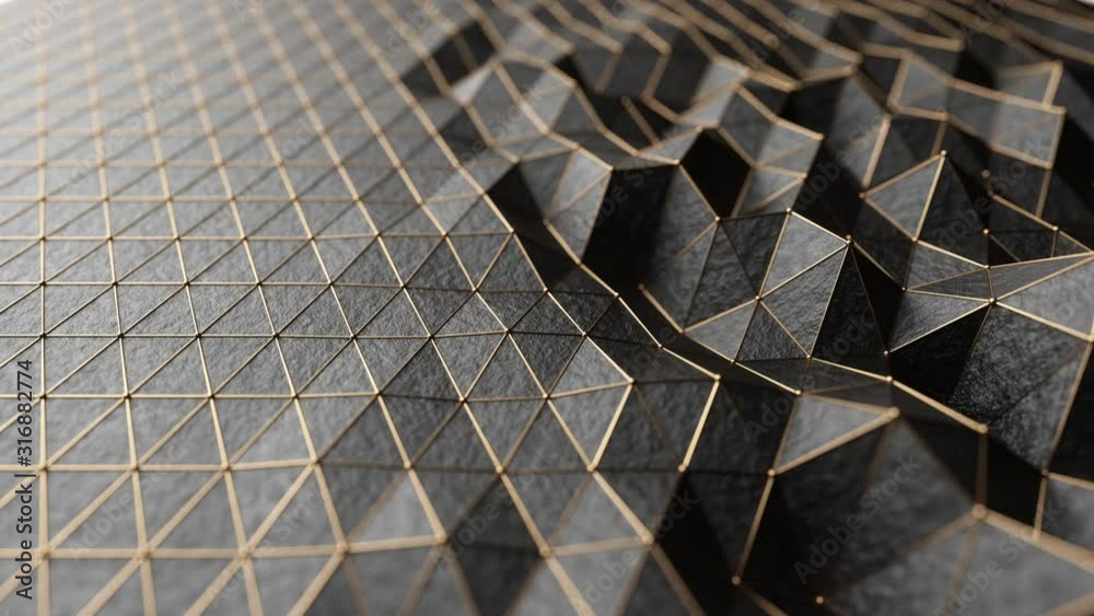 Poster abstract seamless loop cg low polygonal black surface. geometric triangular lines. 3d render motion 