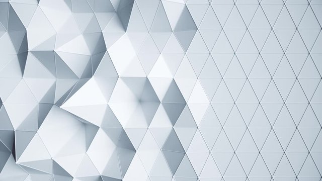 Beautiful white low poly surface morphing in abstract 3d animation. Seamless loop 3d render background in 4k