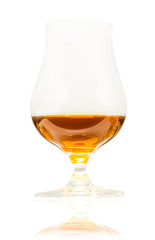 Glass of premium alcohol (rum, cognac, whiskey) isolated on white background