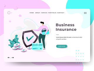 Landing page template of Business Insurance. man is carrying a briefcase. Modern flat design concept of web page design for websites and mobile websites. Vector illustration