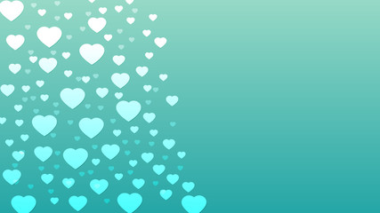 Valentine's day white hearts turquoise gradient background. Vector illustration