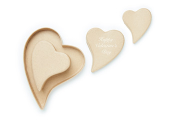 Set of brown cardboard hearts for Valentine's Day February 14th. Greeting card mockup