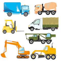 Varied transport facilities on white background is insulated