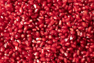 Pomegranate seeds close up. Top view
