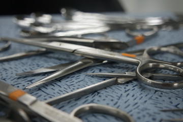 close-up view of sterile medical instruments for surgery
