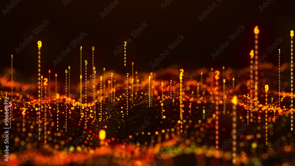 Poster Big data visualization. Technology wave. Science background. Digital background. 3D rendering.