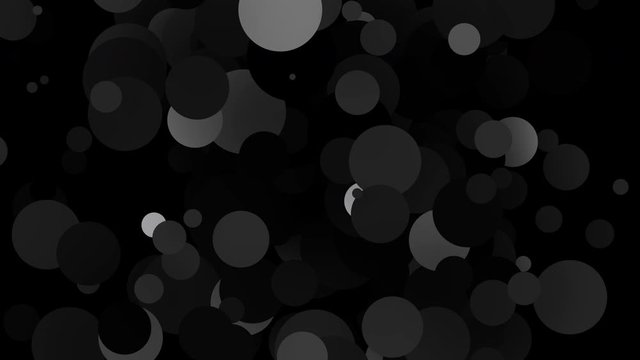 Abstract grey black and white art decoration disco effect circle dot shapes in digital animation on a dark minimalist background