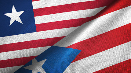 Liberia and Puerto Rico two flags textile cloth, fabric texture