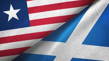 Liberia and Scotland two flags textile cloth, fabric texture