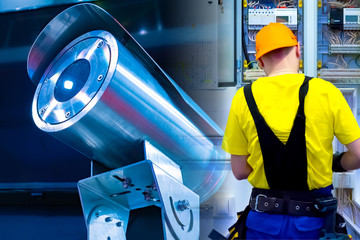 Electrician at work. A man collects electrical wiring. Construction works. Electrician mounts...