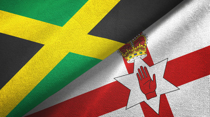 Jamaica and Northern Ireland two flags textile cloth, fabric texture