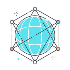 Global network related color line vector icon, illustration
