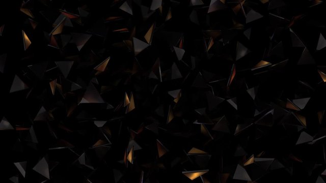 Minimal black textured abstract background effect of dark orange triangle connector pieces of sharp glass bursting