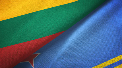 Lithuania and Aruba two flags textile cloth, fabric texture