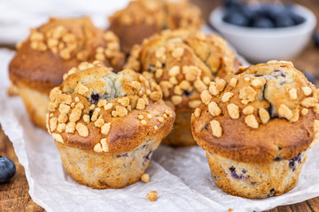 Blueberry Muffins (selective focus; detailed close-up shot)