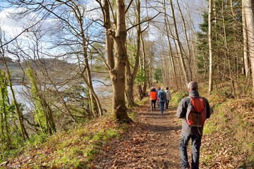 Obraz premium Group of retired hikers on a path in Brittany. France