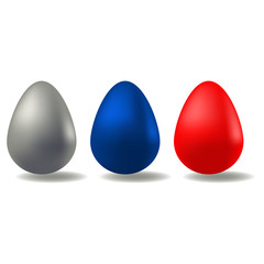 Color vector illustration Easter eggs of different colors cast a shadow. Silver, blue, red.  On an isolated background. Idea for a sticker, book, magazine.  Cartoon style. Easter. Holiday print. 