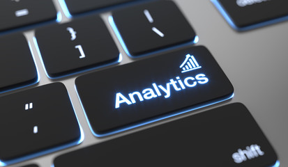 Analytics text on keyboard button. Big data, statistics concept.