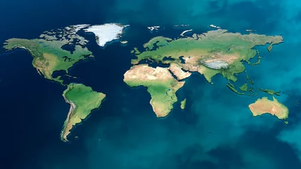 Anstieg des Meeresspiegels, Weltkarte vollständig vom Meer überflutet © Design Cells