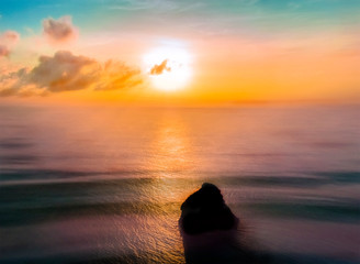 Le Diamant rock in Martinique island at sunset from above