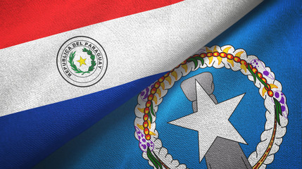Paraguay and Northern Mariana Islands two flags textile cloth, fabric texture