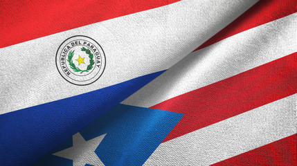 Paraguay and Puerto Rico two flags textile cloth, fabric texture