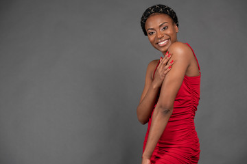 Young African-American Woman in Red Dress