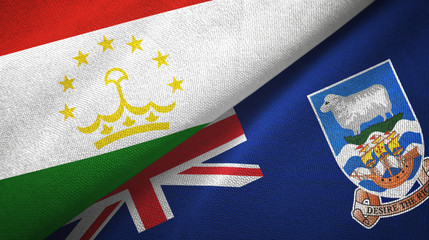 Tajikistan and Falkland Islands two flags textile cloth, fabric texture