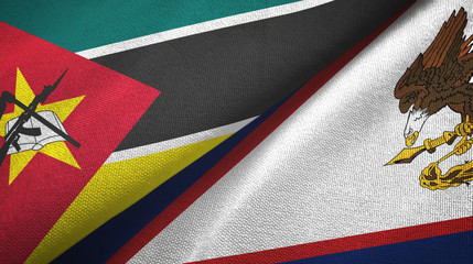 Mozambique and American Samoa two flags textile cloth, fabric texture