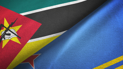 Mozambique and Aruba two flags textile cloth, fabric texture