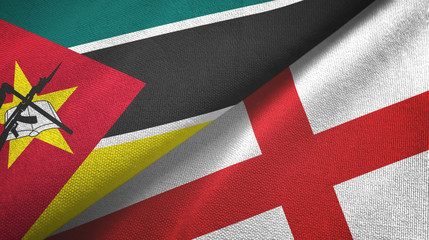 Mozambique and England two flags textile cloth, fabric texture