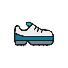 Spiked football boot, game equipment flat color line icon.