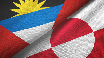 Antigua and Barbuda and Greenland two flags textile cloth, fabric texture