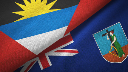 Antigua and Barbuda and Montserrat two flags textile cloth, fabric texture