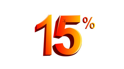 Isometric Realistic 3D View 15% Sign in Shiny Orange and Yellow Color